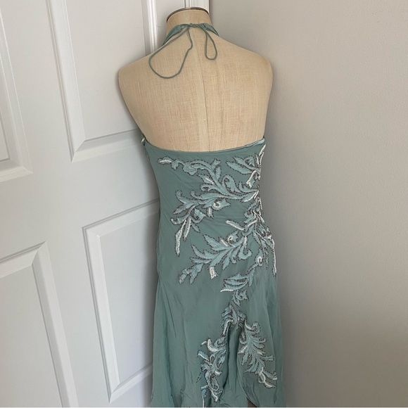 Sue Wong mint green beaded and embroidered silk halter dress size 8 - Picture 2 of 8